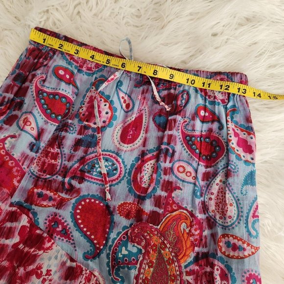 Paisley tiered pink blue dye Maxi Skirt mixed print patchwork - Picture 7 of 13